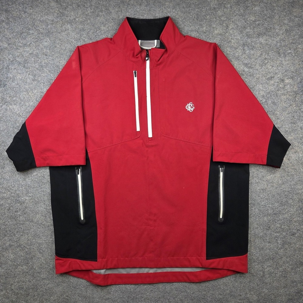 FootJoy DryJoys Jacket Mens Large Red Short Sleeve Golf 1/4 Zip Windbreaker Rain
